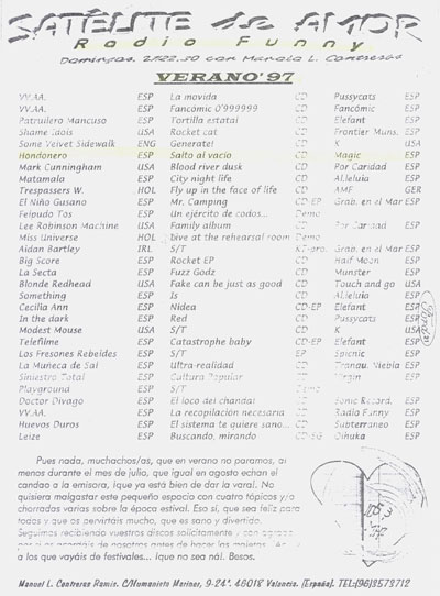 radio Funny - Valencia - lista del verano 1997
