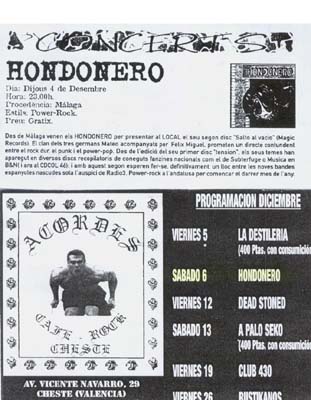 diciembre 1997 - anuncio actuación Hondonero en Sala Acordes en Cheste